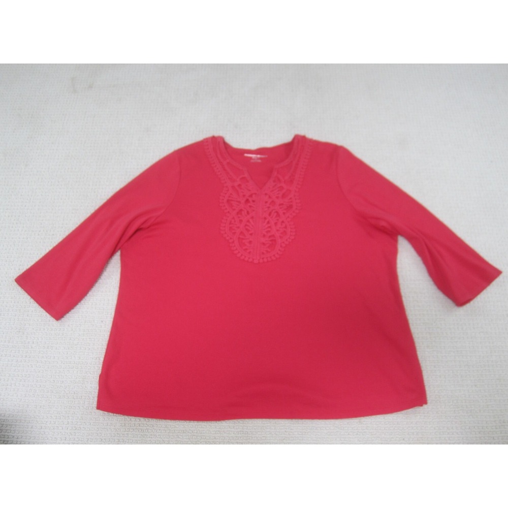 Allison Daley Shirt Womens 2X Red 3/4 Sleeve Blouse Cotton Casual